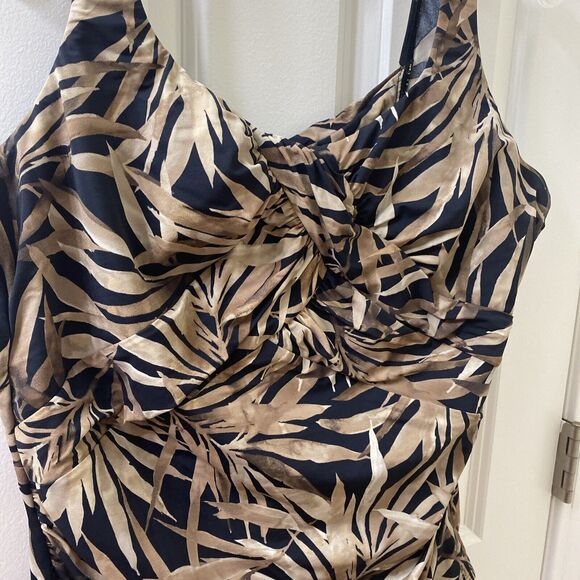 Lands End Womens Black Brown Beige Size Ten Draped Front  One Piece Swimsuit 18 - Picture 2 of 8